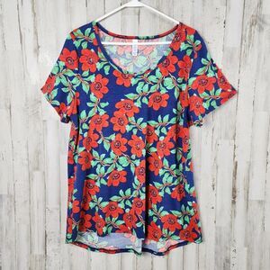LuLaRoe Floral Short Sleeve Shirt Red Blue Size 2XL